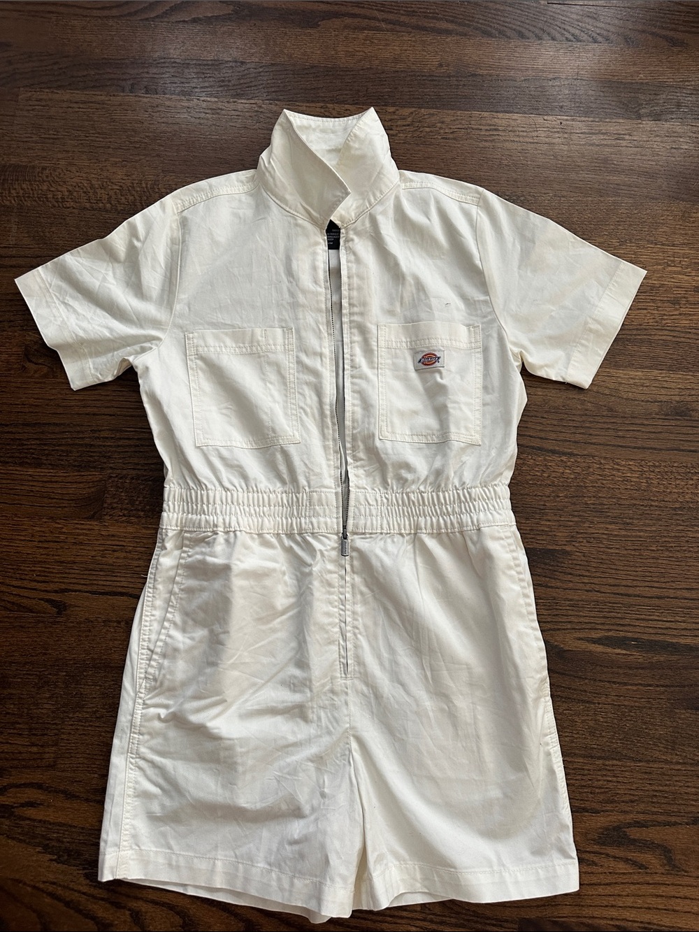 Dickies Cream Short Sleeve Kids One-Piece Romper with Front Zipper